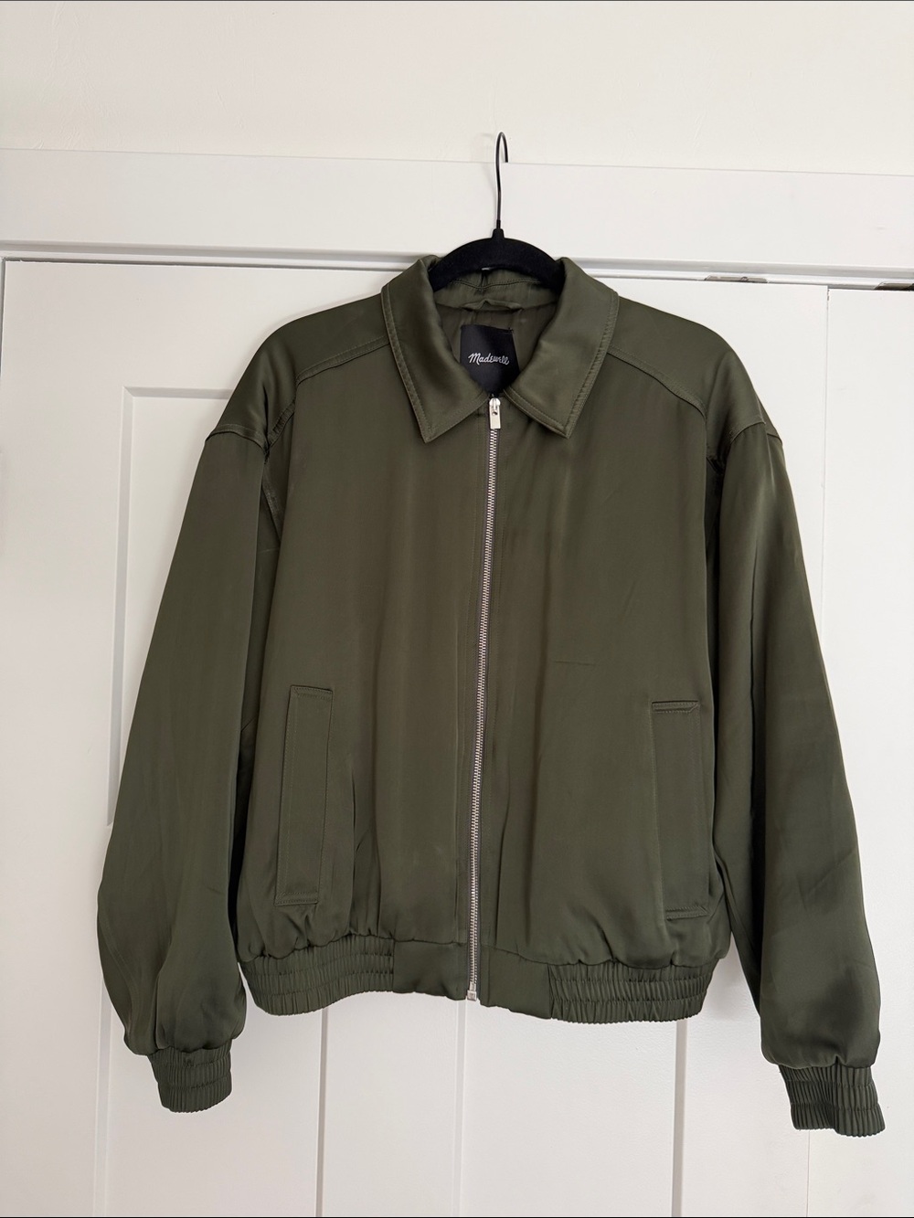 Madewell Relaxed Zip-Front Bomber Jacket — Olive Green, Size L